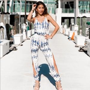 Blue and white tie dye jumpsuit